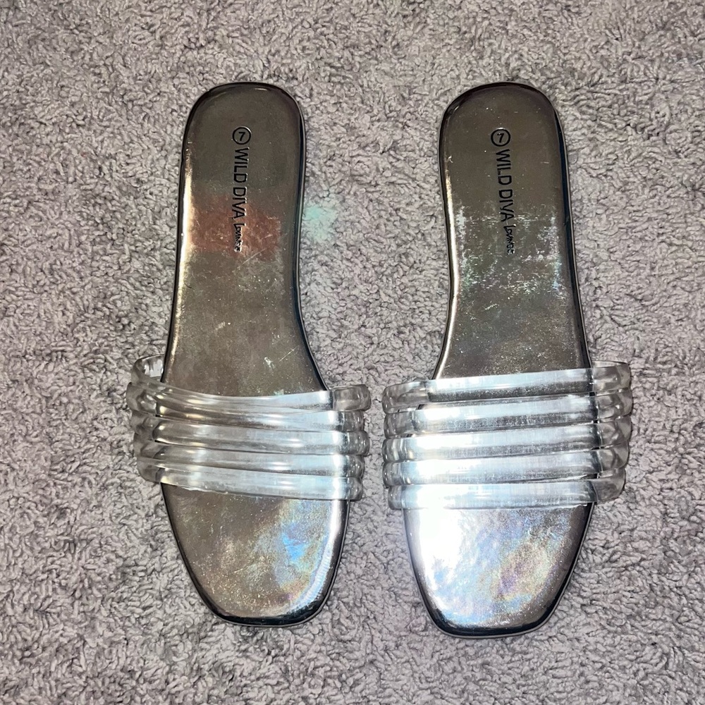 Silver slip-on sandals